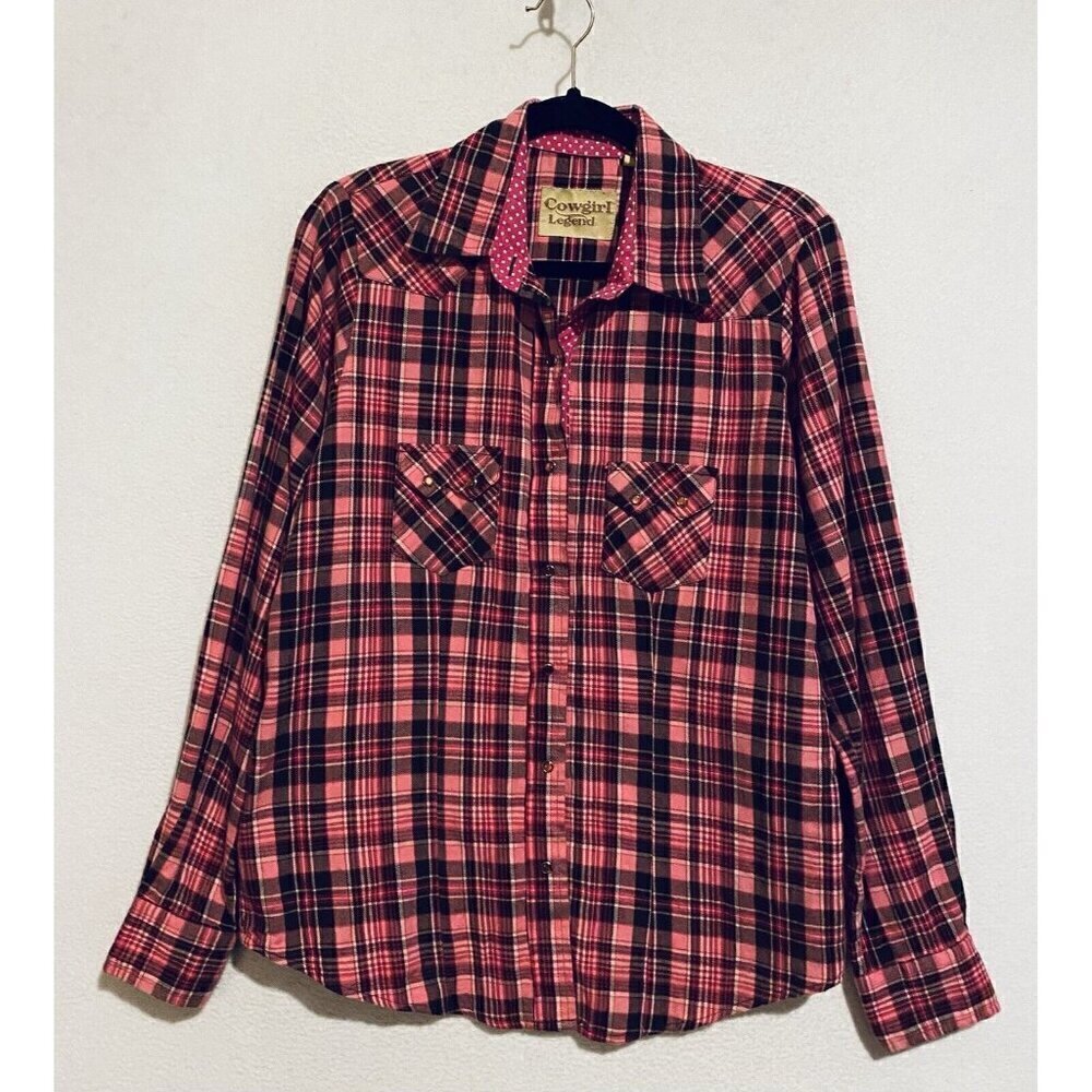 Cowgirl Legend Top Womens Large Pink Plaid Snap Front Western Rodeo Ranch Event
